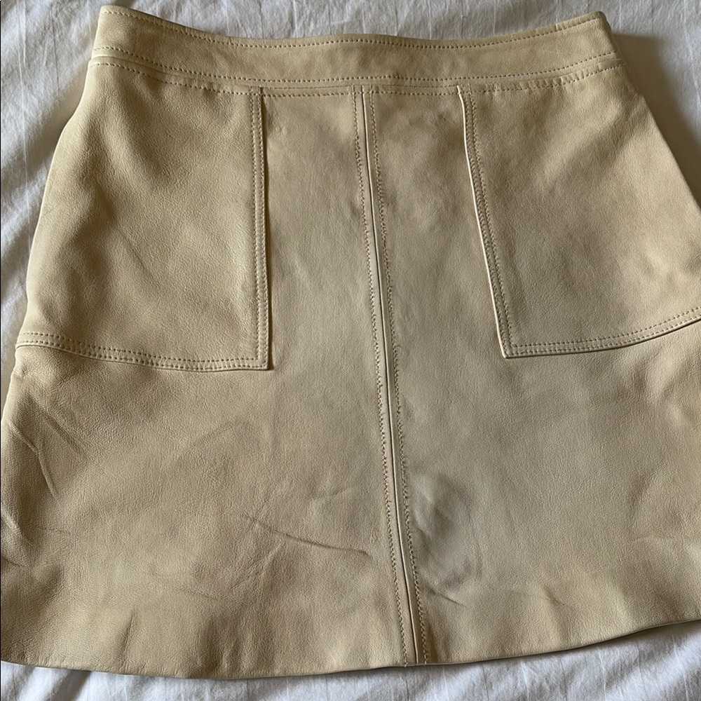 The Kooples Beige lLambskin Leather Short Skirt w Pockets EUC